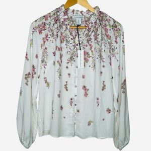 🩷 NWT Cupcakes and Cashmere Women Floral Button Down Blouse Peasant Size Small